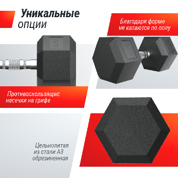 Гантель гексагональная UNIX Fit обрезиненная 25 кг / шт. - 4